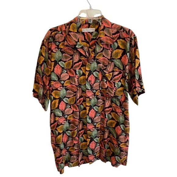 Vintage Ted Lapidus Button Down Shirt Men Medium Vacation Hawaiian Plants - Picture 1 of 12
